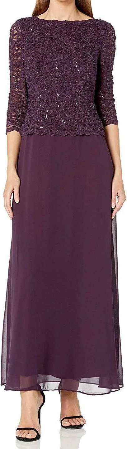 Alex Evenings Women's 3/4 Sleeve Stretch Lace Bodice One Piece Mother of The Bride Dress (Petite and Regular Sizes)