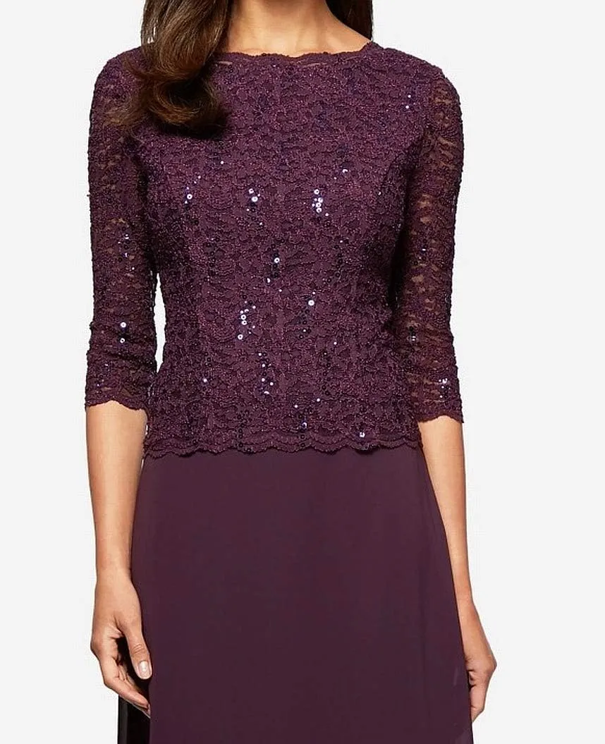 Alex Evenings Women's 3/4 Sleeve Stretch Lace Bodice One Piece Mother of The Bride Dress (Petite and Regular Sizes)