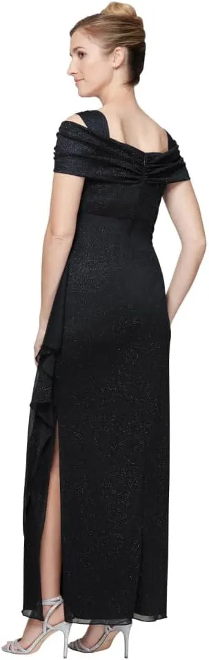 Alex Evenings Women's Long Cold Shoulder Dress, Mother of The Bride, Formal Events, (Petite and Regular Sizes)