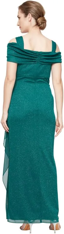 Alex Evenings Women's Long Cold Shoulder Dress, Mother of The Bride, Formal Events, (Petite and Regular Sizes)