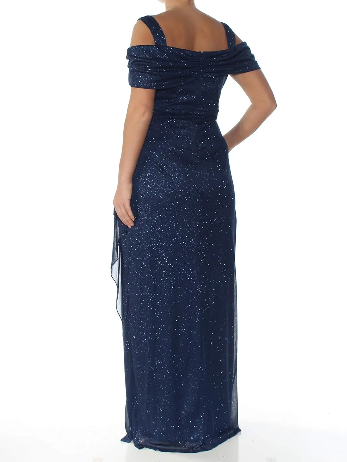 Alex Evenings Women's Long Cold Shoulder Dress, Mother of The Bride, Formal Events, (Petite and Regular Sizes)