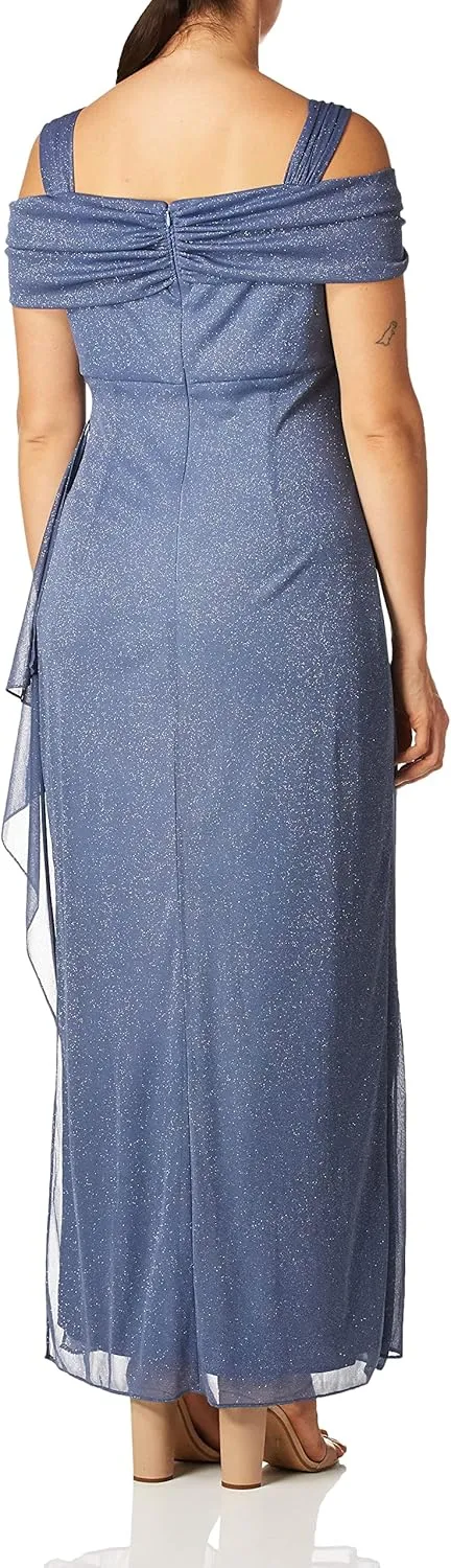 Alex Evenings Women's Long Cold Shoulder Dress, Mother of The Bride, Formal Events, (Petite and Regular Sizes)
