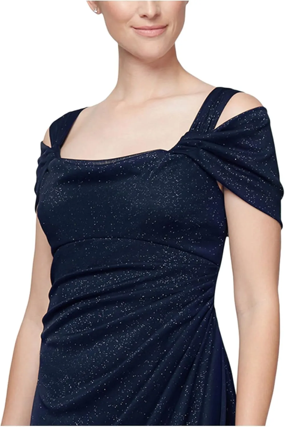 Alex Evenings Women's Long Cold Shoulder Dress, Mother of The Bride, Formal Events, (Petite and Regular Sizes)
