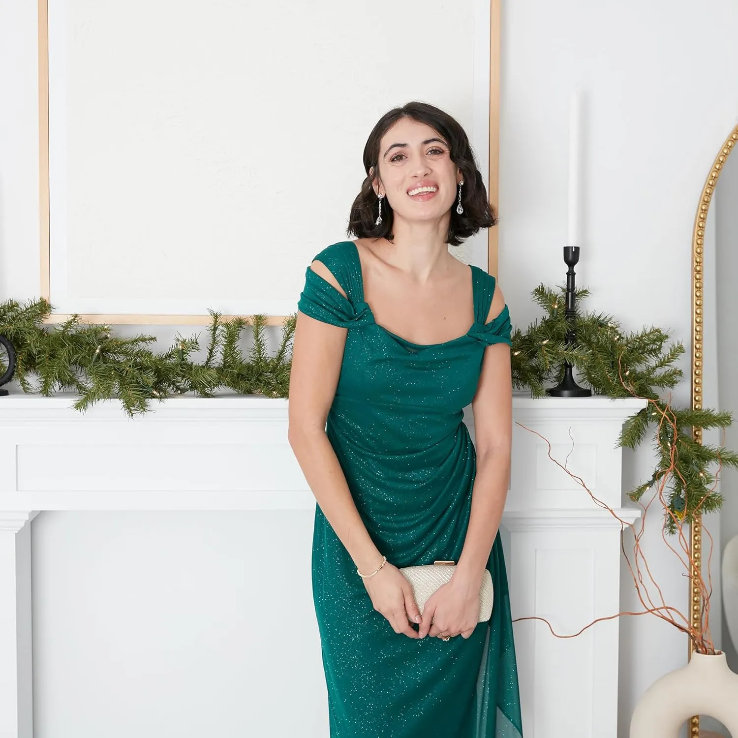 Alex Evenings Women's Long Cold Shoulder Dress, Mother of The Bride, Formal Events, (Petite and Regular Sizes)