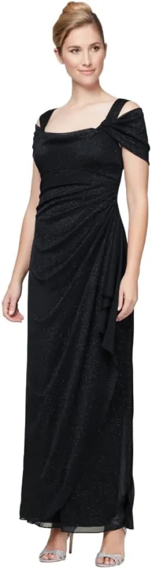Alex Evenings Women's Long Cold Shoulder Dress, Mother of The Bride, Formal Events, (Petite and Regular Sizes)