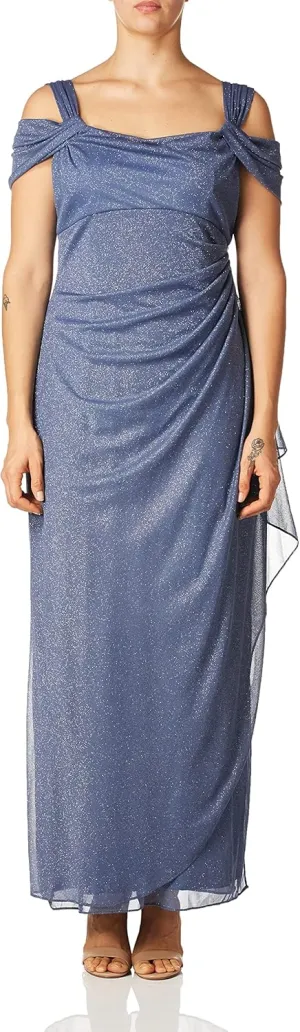 Alex Evenings Women's Long Cold Shoulder Dress, Mother of The Bride, Formal Events, (Petite and Regular Sizes)