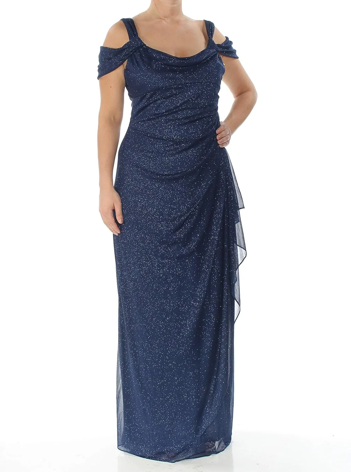 Alex Evenings Women's Long Cold Shoulder Dress, Mother of The Bride, Formal Events, (Petite and Regular Sizes)