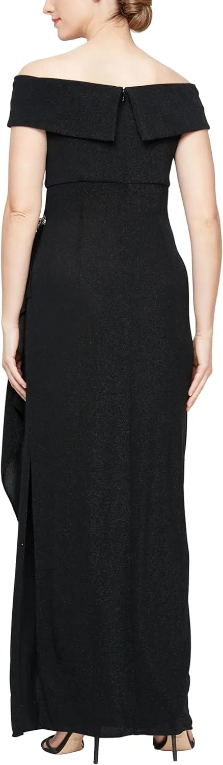 Alex Evenings Women's Long Foldover Off The Shoulder Gown, Formal Event, Mother of The Bride Dress