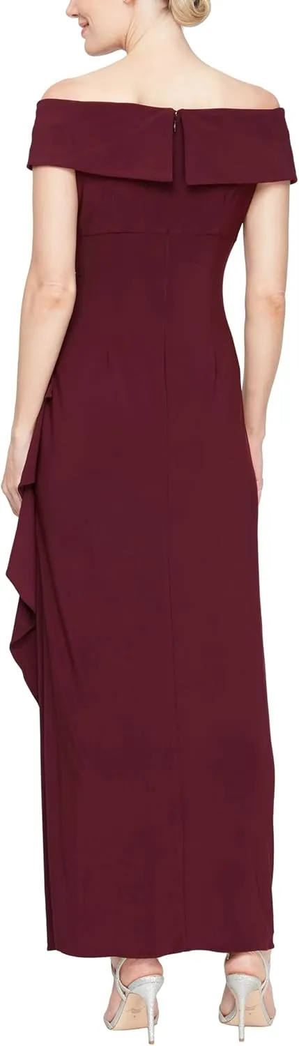 Alex Evenings Women's Long Foldover Off The Shoulder Gown, Formal Event, Mother of The Bride Dress