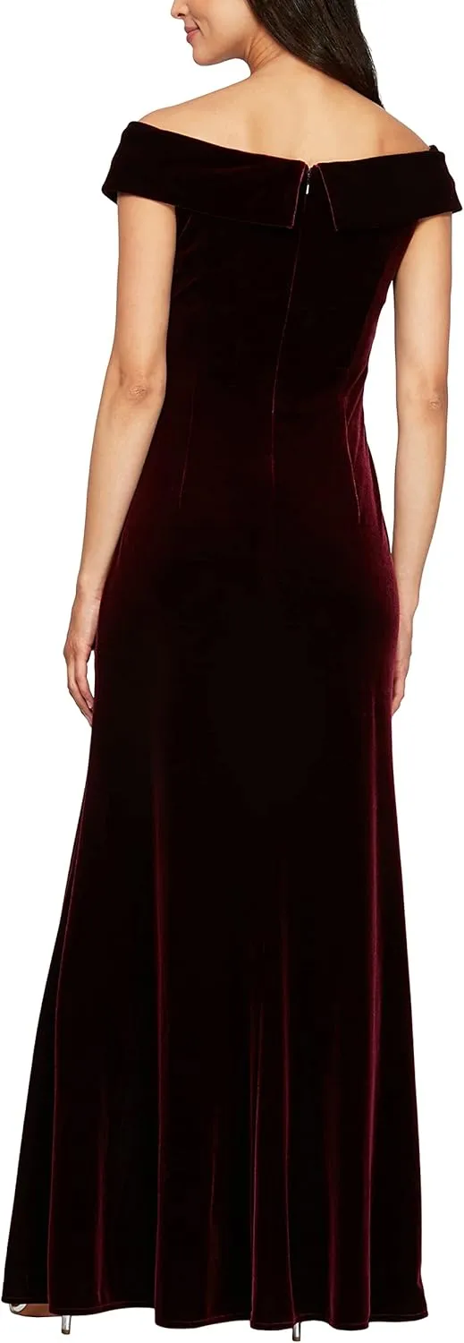 Alex Evenings Women's Long Off The Shoulder Fit and Flare Dress