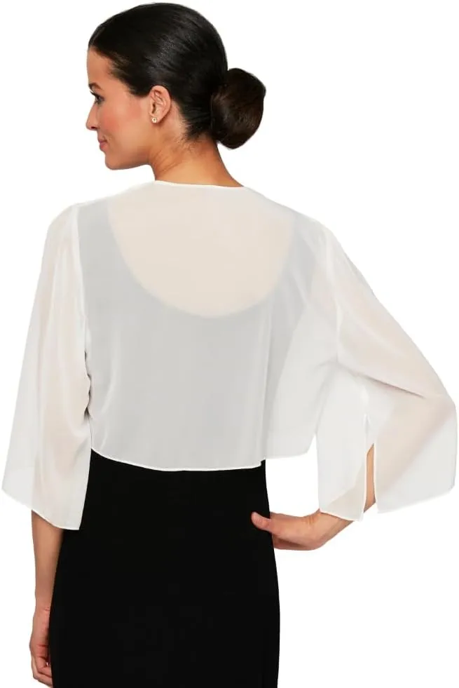 Alex Evenings Women's Short Bolero Shrug Jacket with 3/4 Sleeve Elegant Cropped Cover-Up for Formal and Evening Wear