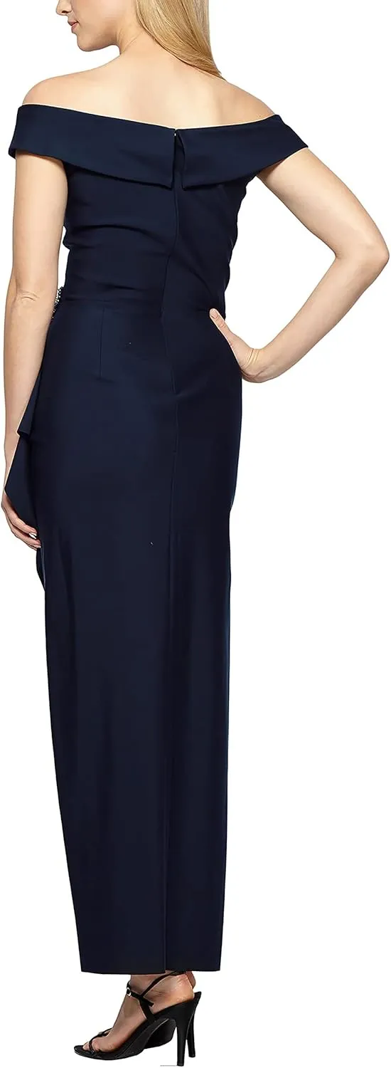 Alex Evenings Women's Slimming Long Side Ruched Mother of The Bride Dress W/Cascade Ruffle Skirt (Petite and Regular Sizes)