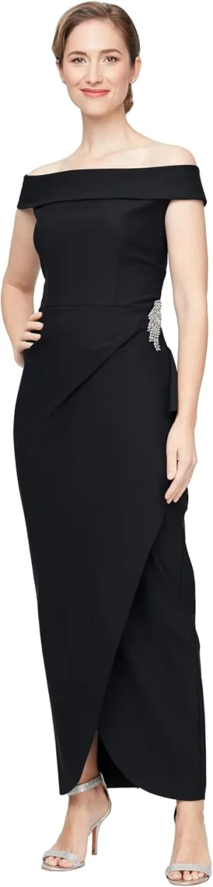 Alex Evenings Women's Slimming Long Side Ruched Mother of The Bride Dress W/Cascade Ruffle Skirt (Petite and Regular Sizes)
