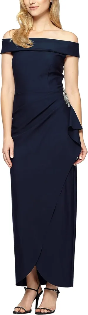 Alex Evenings Women's Slimming Long Side Ruched Mother of The Bride Dress W/Cascade Ruffle Skirt (Petite and Regular Sizes)