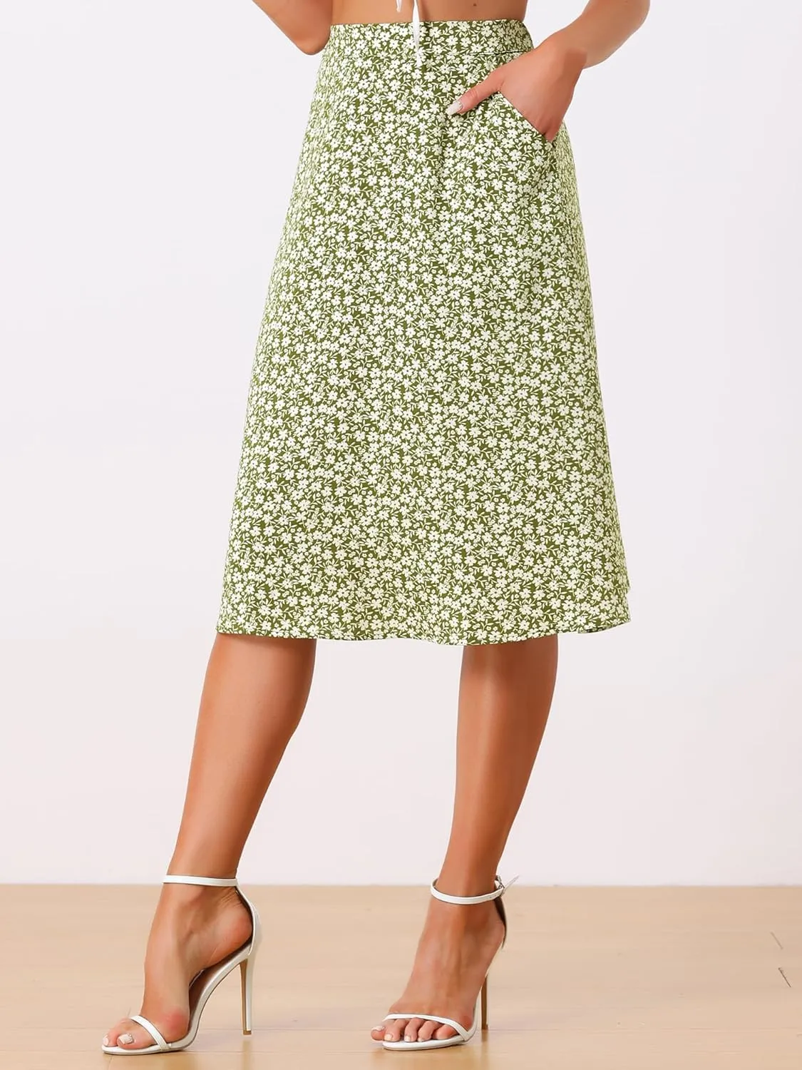 Allegra K Women's A-Line Midi Skirt Floral Print Chiffon Vintage 2024 Summer Skirts