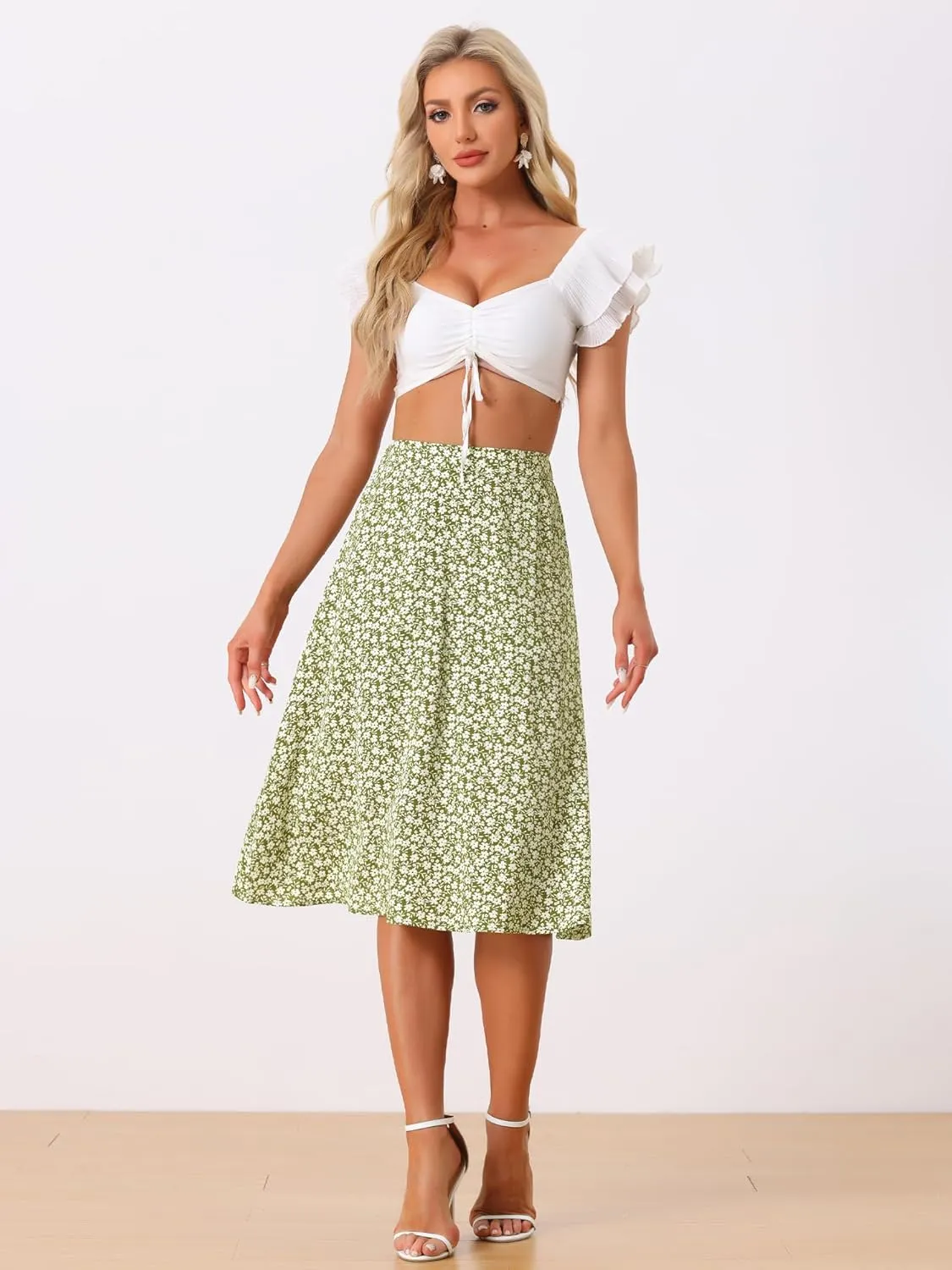 Allegra K Women's A-Line Midi Skirt Floral Print Chiffon Vintage 2024 Summer Skirts