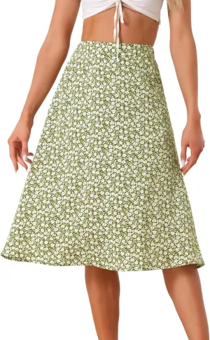 Allegra K Women's A-Line Midi Skirt Floral Print Chiffon Vintage 2024 Summer Skirts