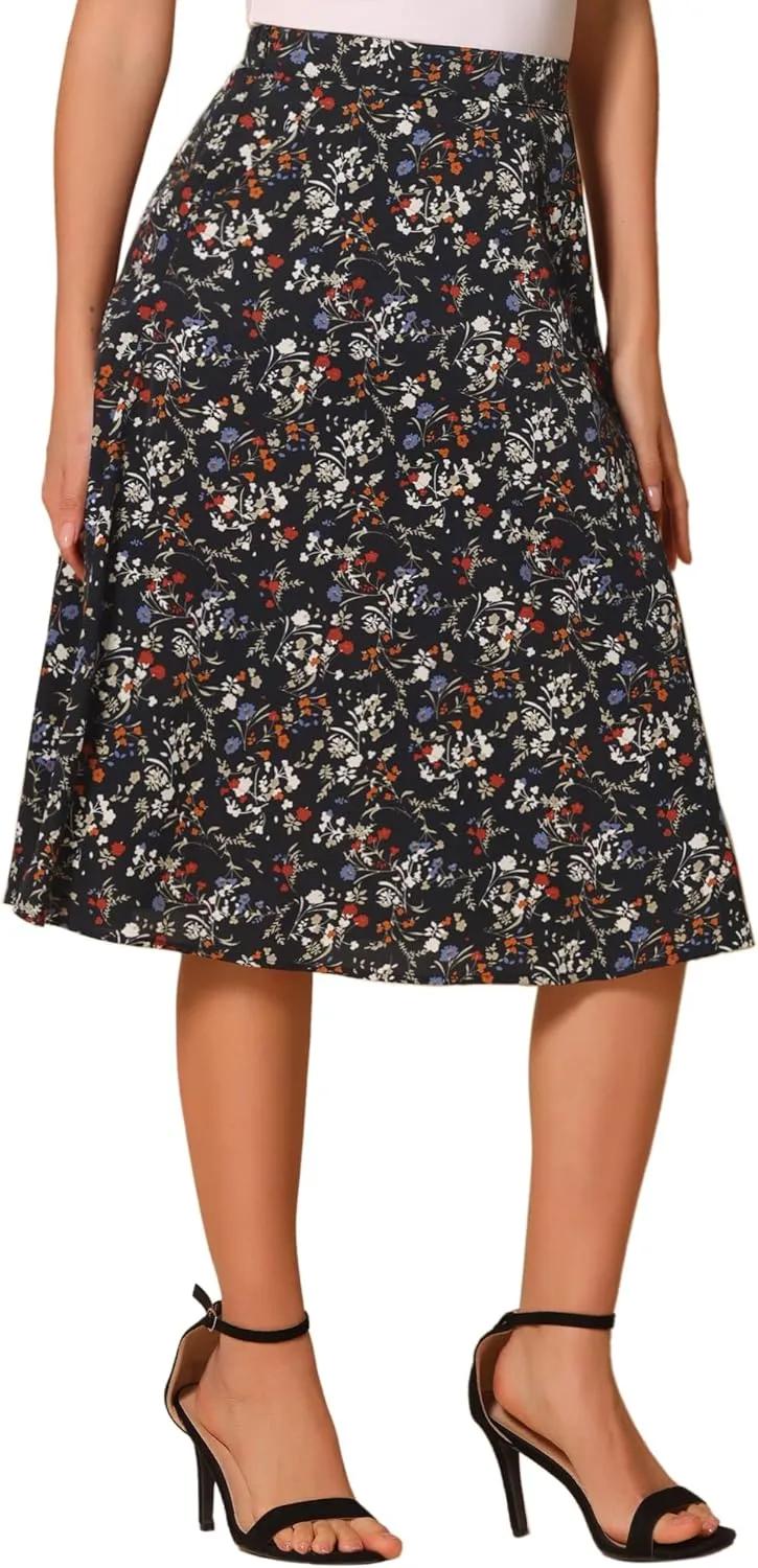 Allegra K Women's A-Line Midi Skirt Floral Print Chiffon Vintage 2024 Summer Skirts