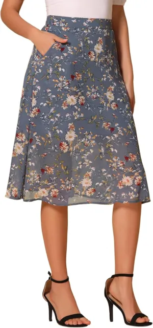 Allegra K Women's A-Line Midi Skirt Floral Print Chiffon Vintage 2024 Summer Skirts