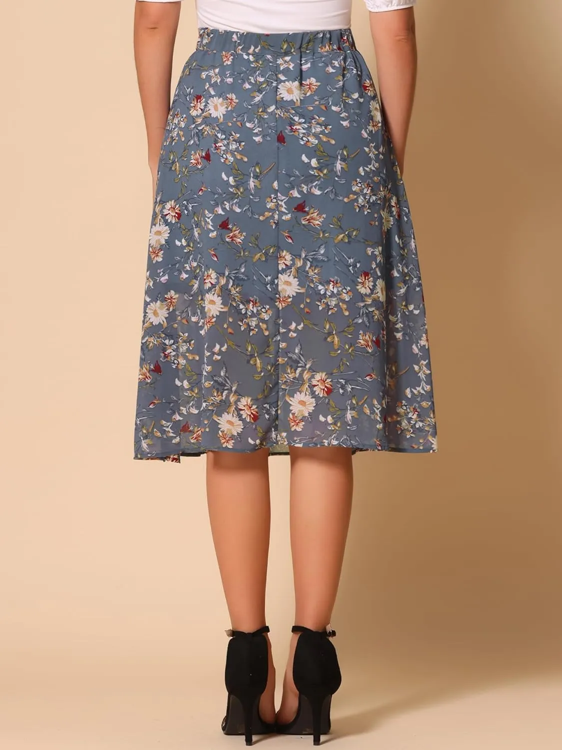 Allegra K Women's A-Line Midi Skirt Floral Print Chiffon Vintage 2024 Summer Skirts
