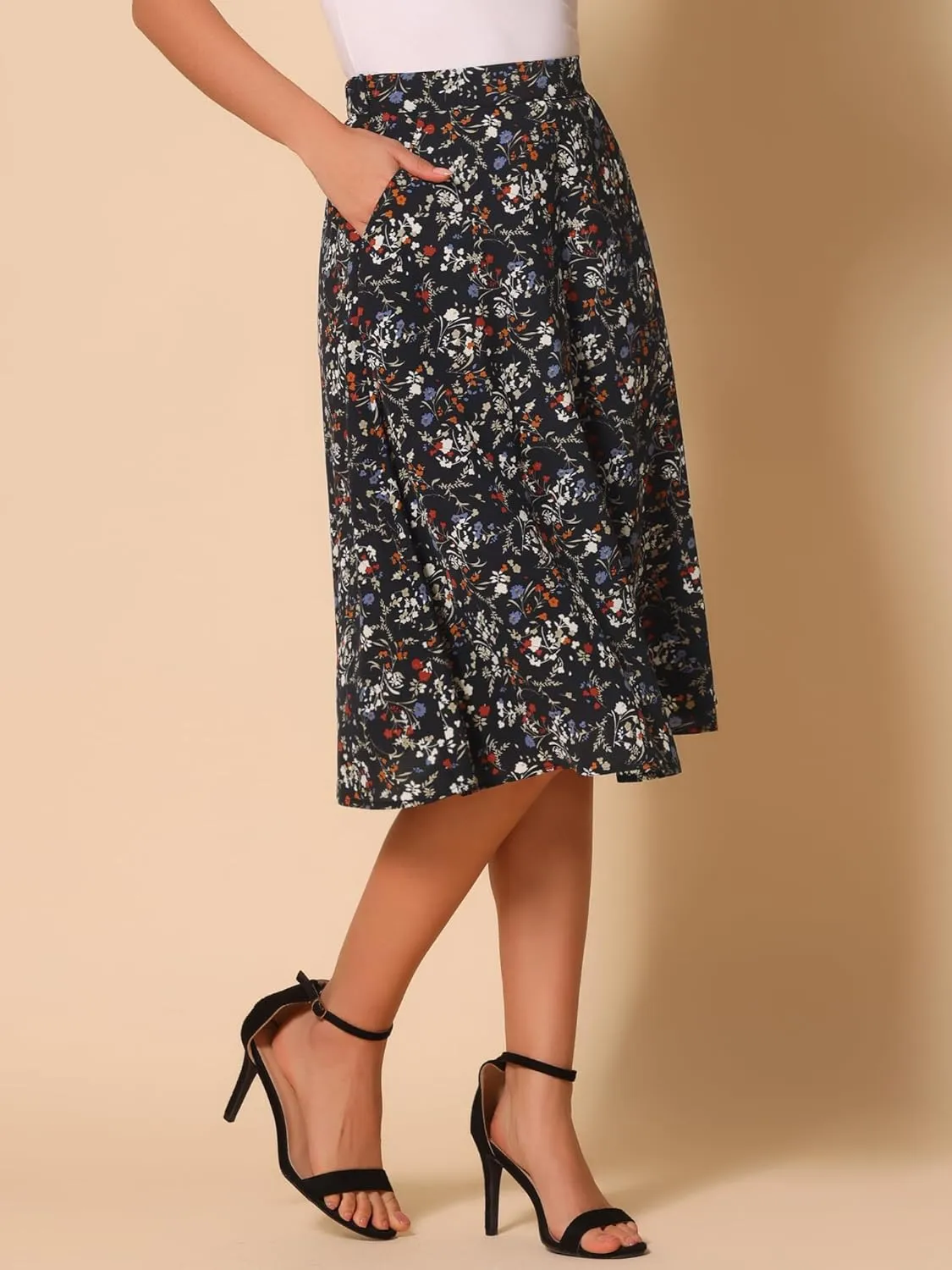 Allegra K Women's A-Line Midi Skirt Floral Print Chiffon Vintage 2024 Summer Skirts