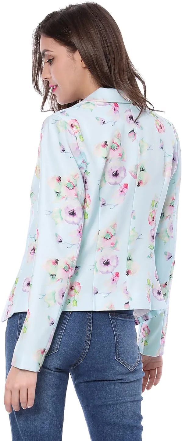 Allegra K Women's Work Casual Fitted Blazer Notch Lapel Printed Open Front Suit Jacket