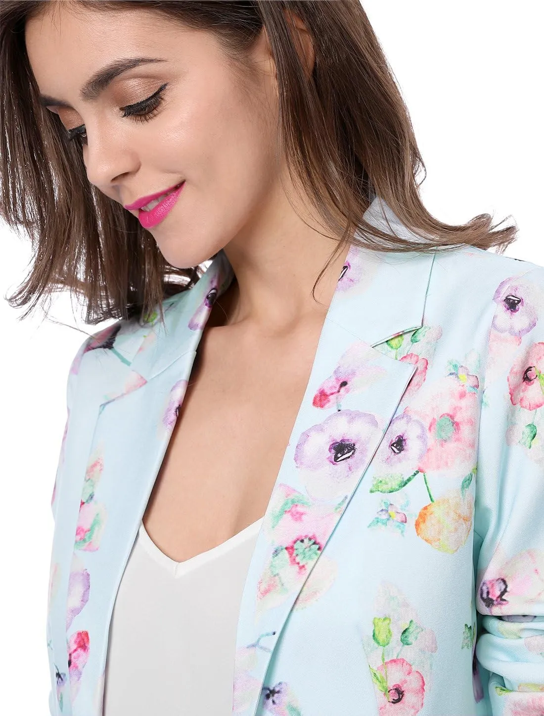 Allegra K Women's Work Casual Fitted Blazer Notch Lapel Printed Open Front Suit Jacket