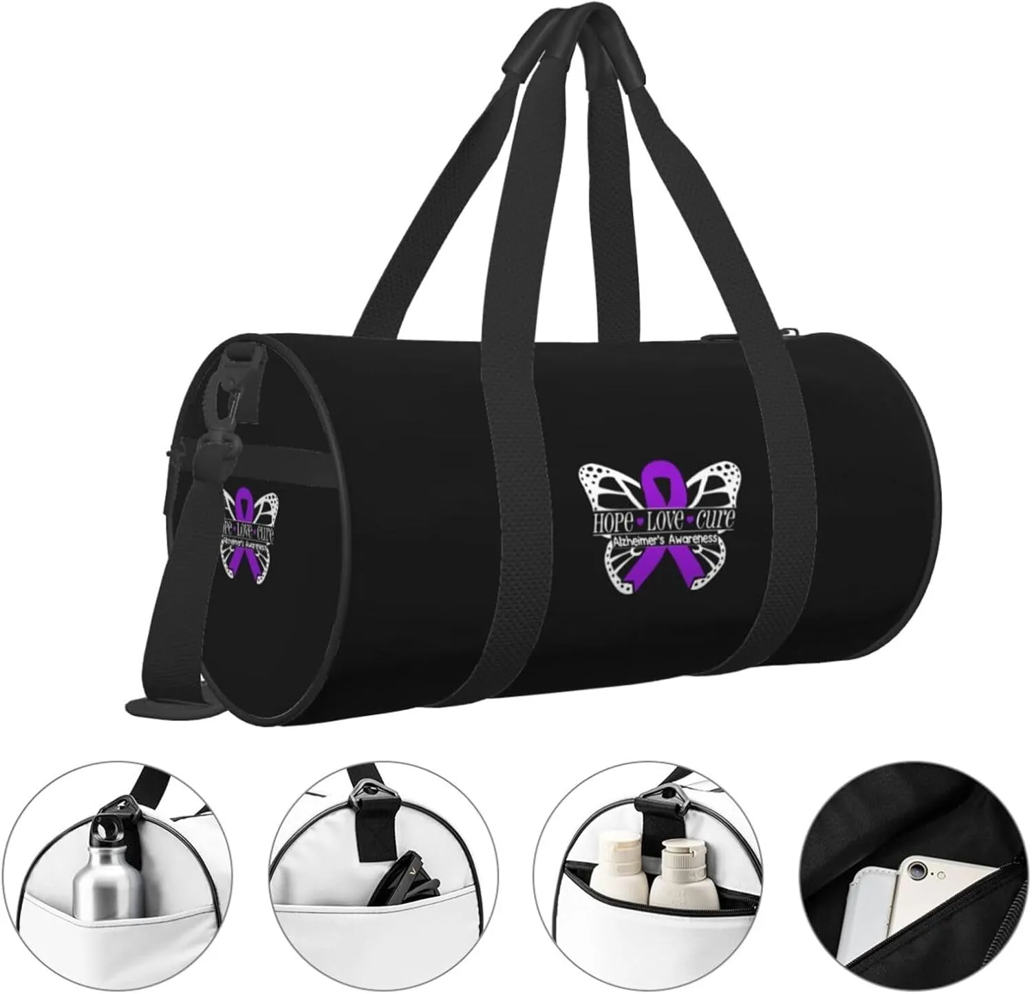 Alzheimer'S Disease Awareness Travel Luggage Duffel Bag Sports Rolling Foldable Duffel Bag, Black