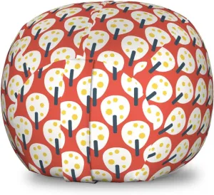 Ambesonne Abstract Storage Toy Bag Chair, Cartoon Simplistic Fruit Trees Repetition, Stuffed Animal Organizer Washable Bag, Small Size, Salmon Champagne