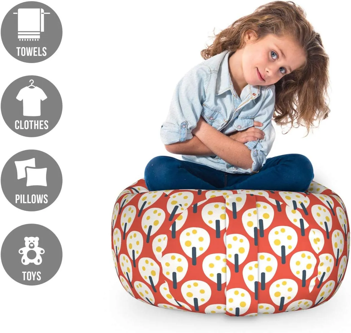 Ambesonne Abstract Storage Toy Bag Chair, Cartoon Simplistic Fruit Trees Repetition, Stuffed Animal Organizer Washable Bag, Small Size, Salmon Champagne