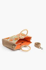 America & Beyond Floral Beaded Jute Handbag