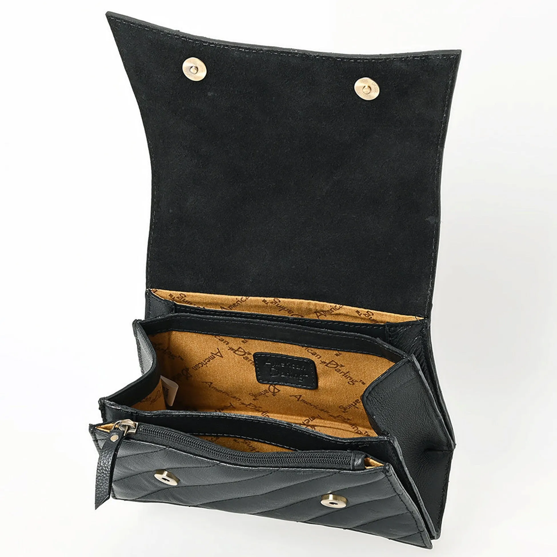 American Darling Black and Hand Tooled Genuine Leather Western Crossbody Bag