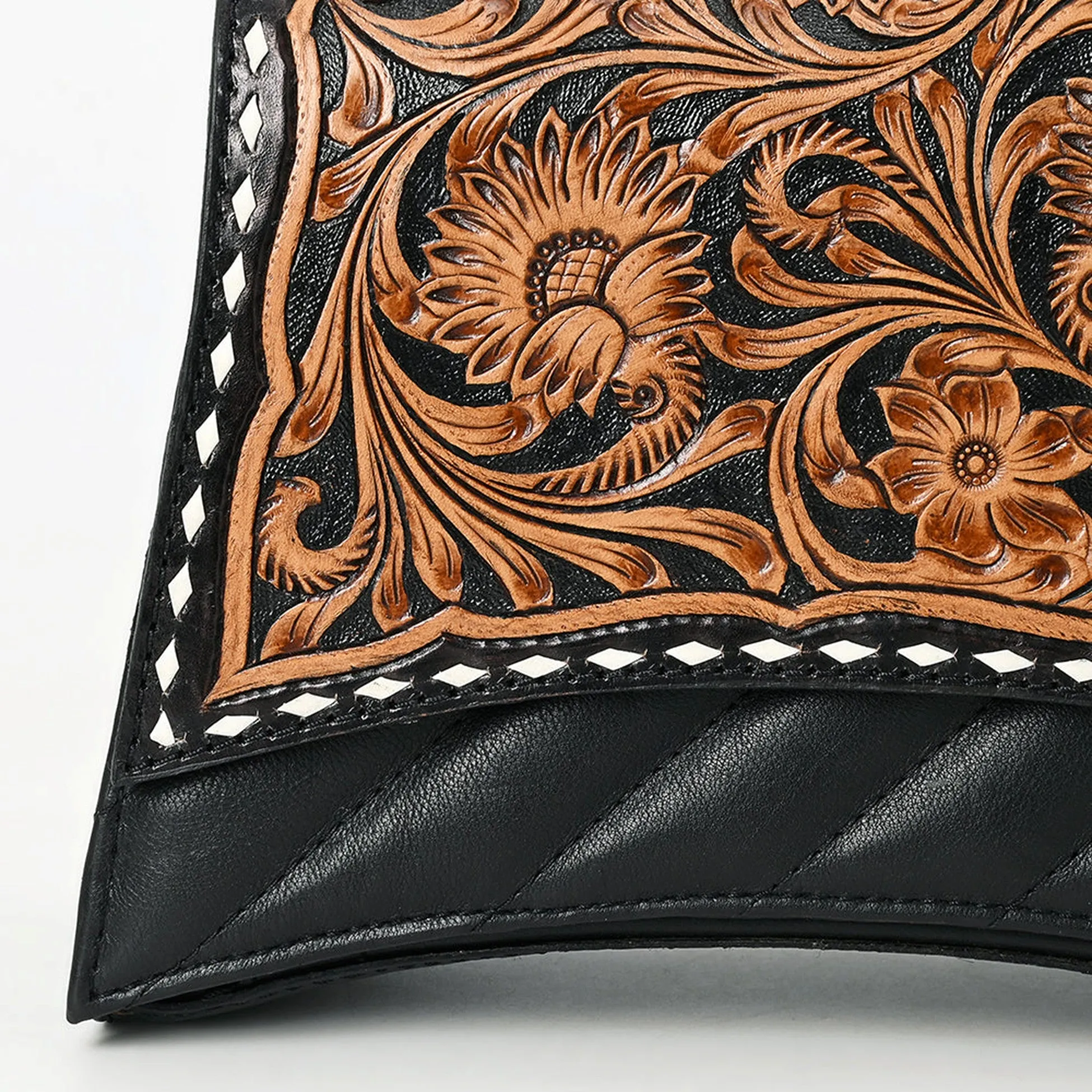 American Darling Black and Hand Tooled Genuine Leather Western Crossbody Bag