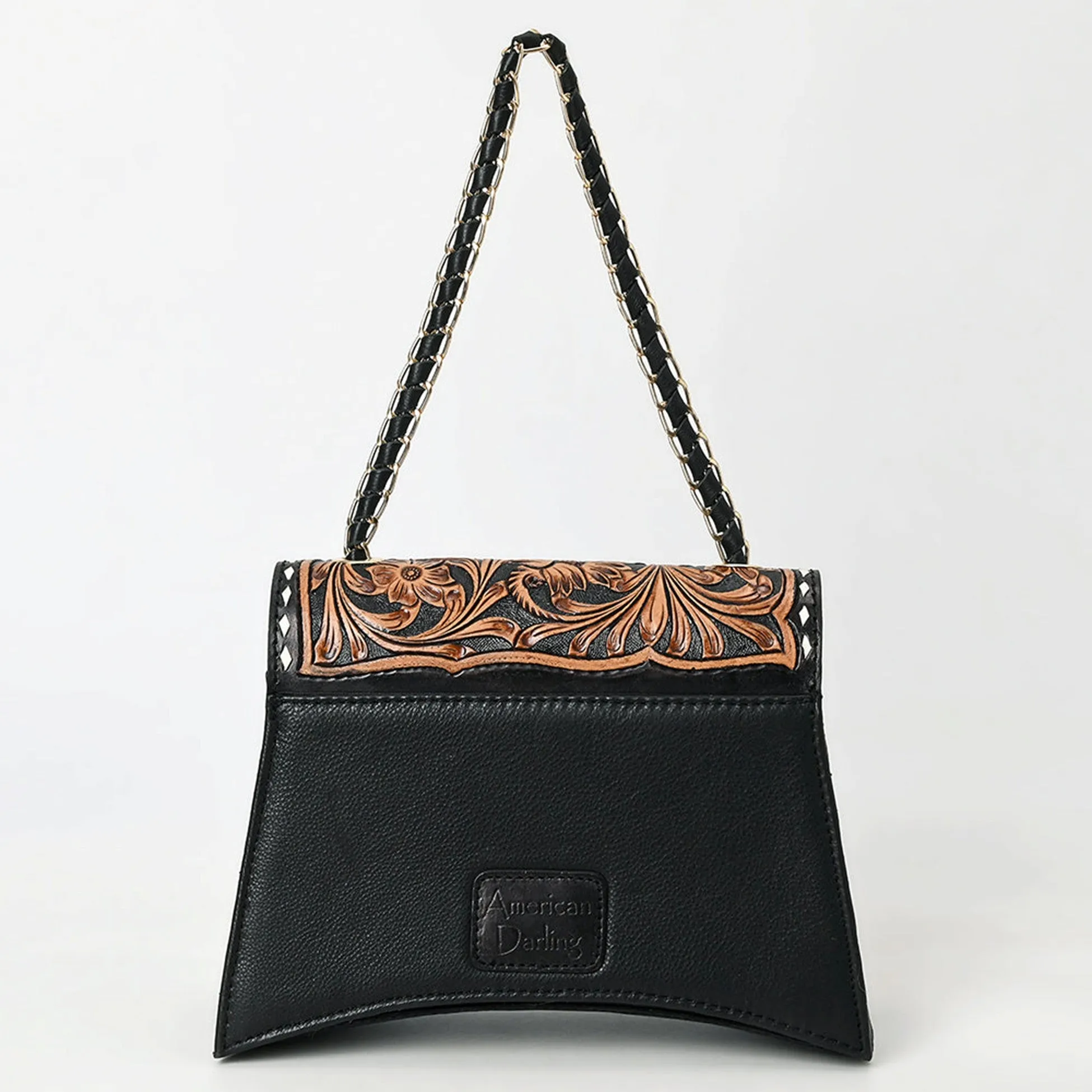 American Darling Black and Hand Tooled Genuine Leather Western Crossbody Bag