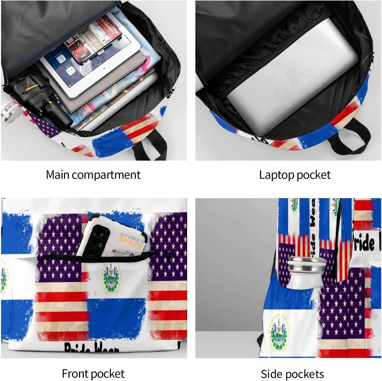 American El Salvador Flag Casual Backpack Large Capacity Travel Backpacks Laptop Daypack Commuter Rucksack Adjustable Strap Sports Bags for Hiking Biking