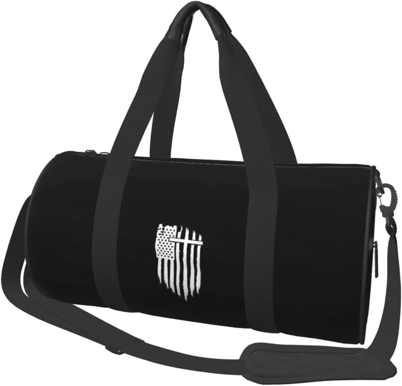 American Flag Cross Christian Bible God Jesus Travel Luggage Duffel Bag Sports Rolling Foldable Duffel Bag, Black