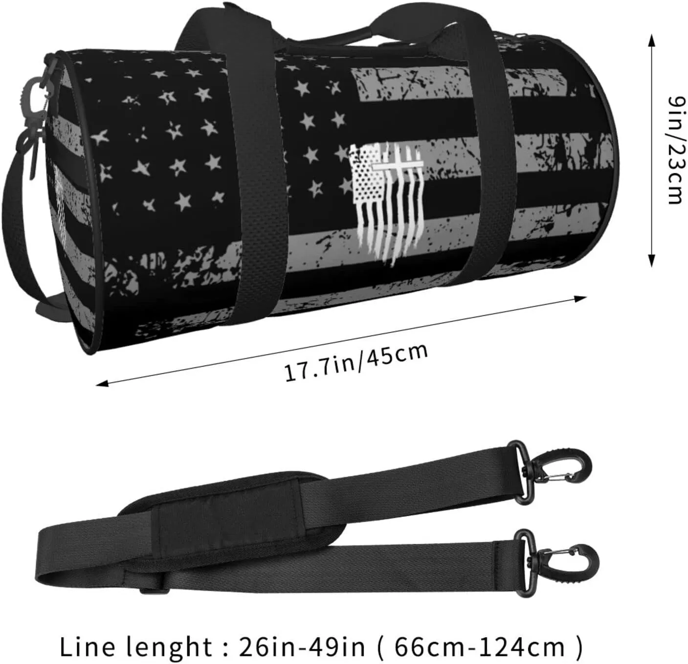 American Flag Cross Christian Bible God Jesus Travel Luggage Duffel Bag Sports Rolling Foldable Duffel Bag, Black