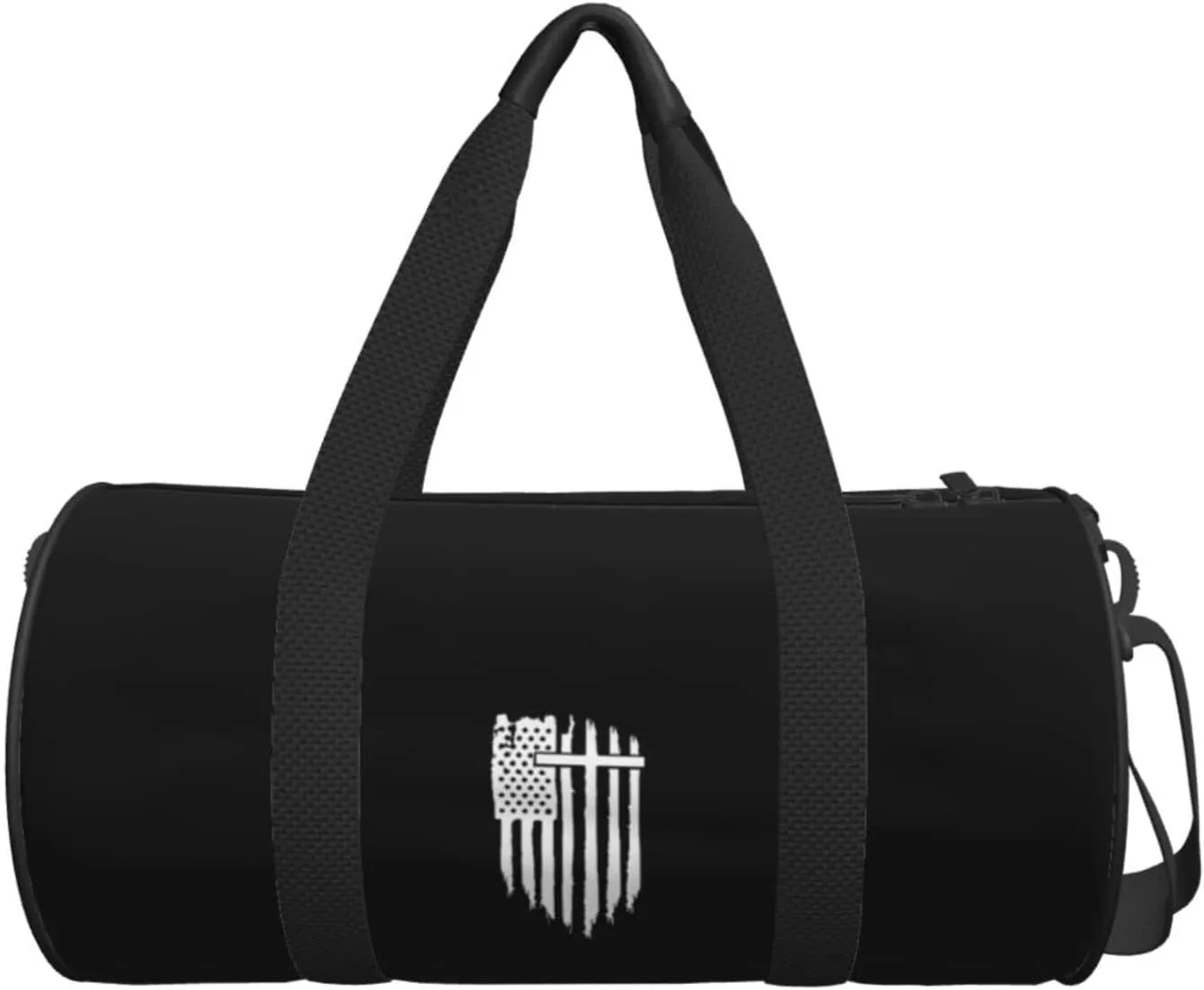 American Flag Cross Christian Bible God Jesus Travel Luggage Duffel Bag Sports Rolling Foldable Duffel Bag, Black