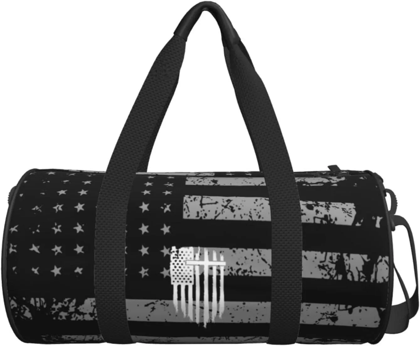 American Flag Cross Christian Bible God Jesus Travel Luggage Duffel Bag Sports Rolling Foldable Duffel Bag, Black
