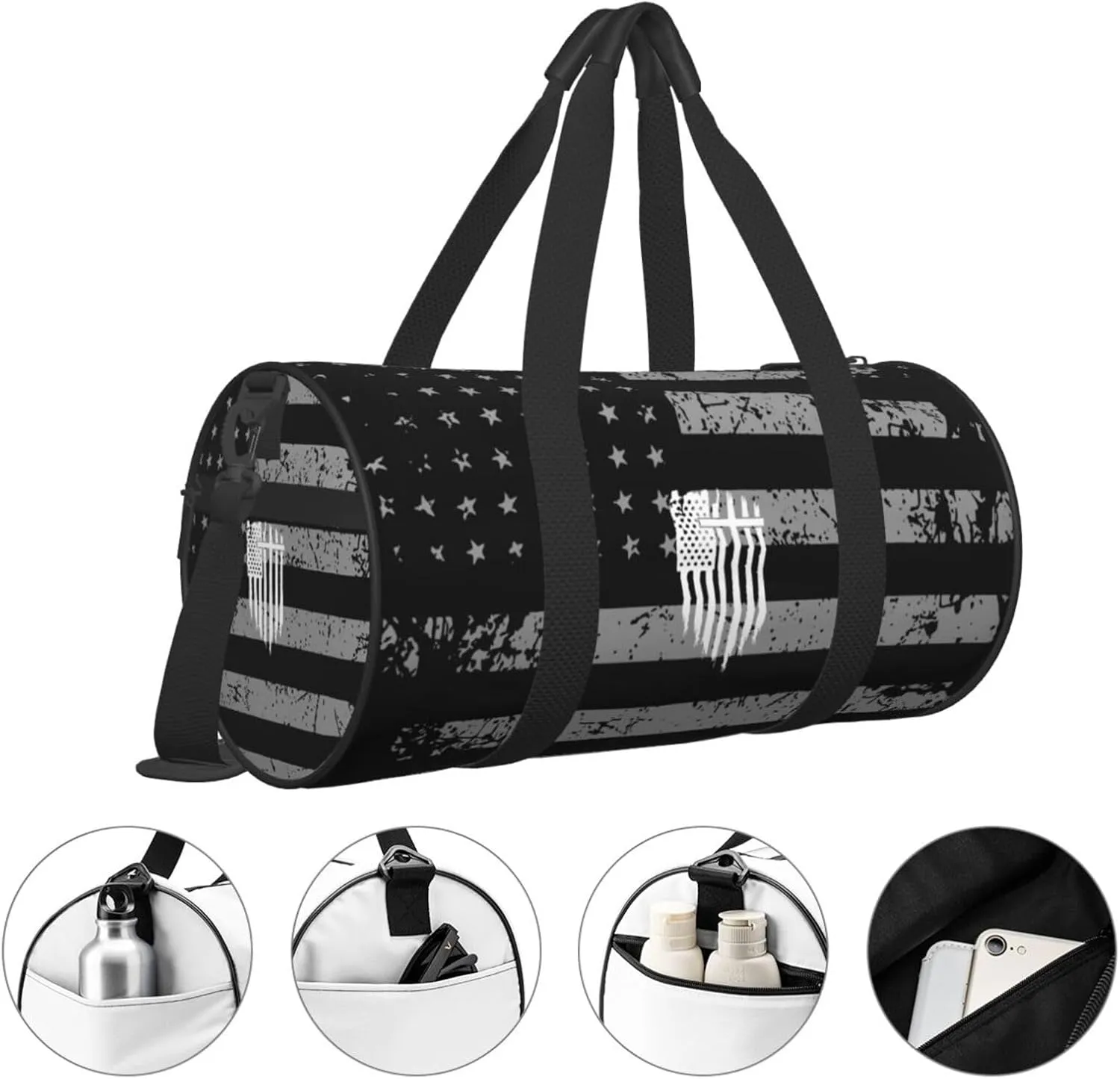 American Flag Cross Christian Bible God Jesus Travel Luggage Duffel Bag Sports Rolling Foldable Duffel Bag, Black