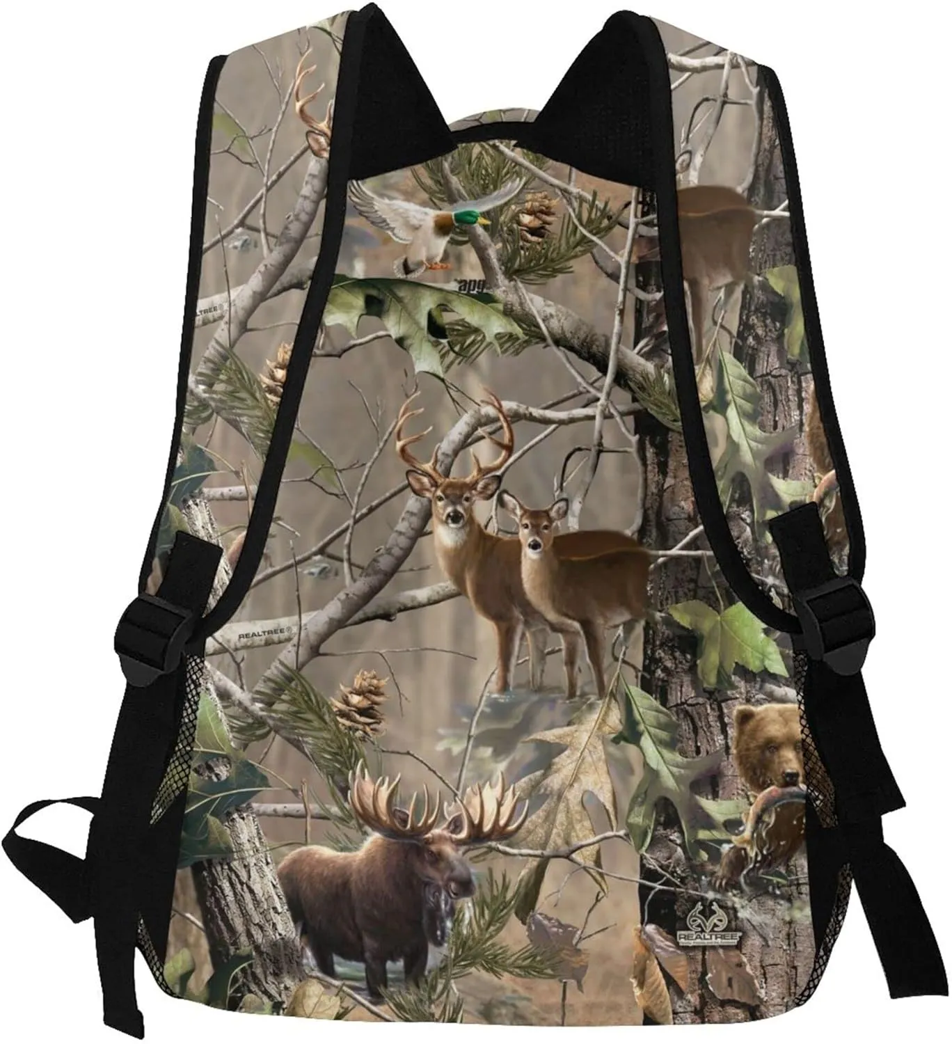 AMRANDOM Lightweight Water Resistant Backpacks For Mens Womens Bookbags (Hunting Camo Moose Deer Bear Fish Animal Pattern)