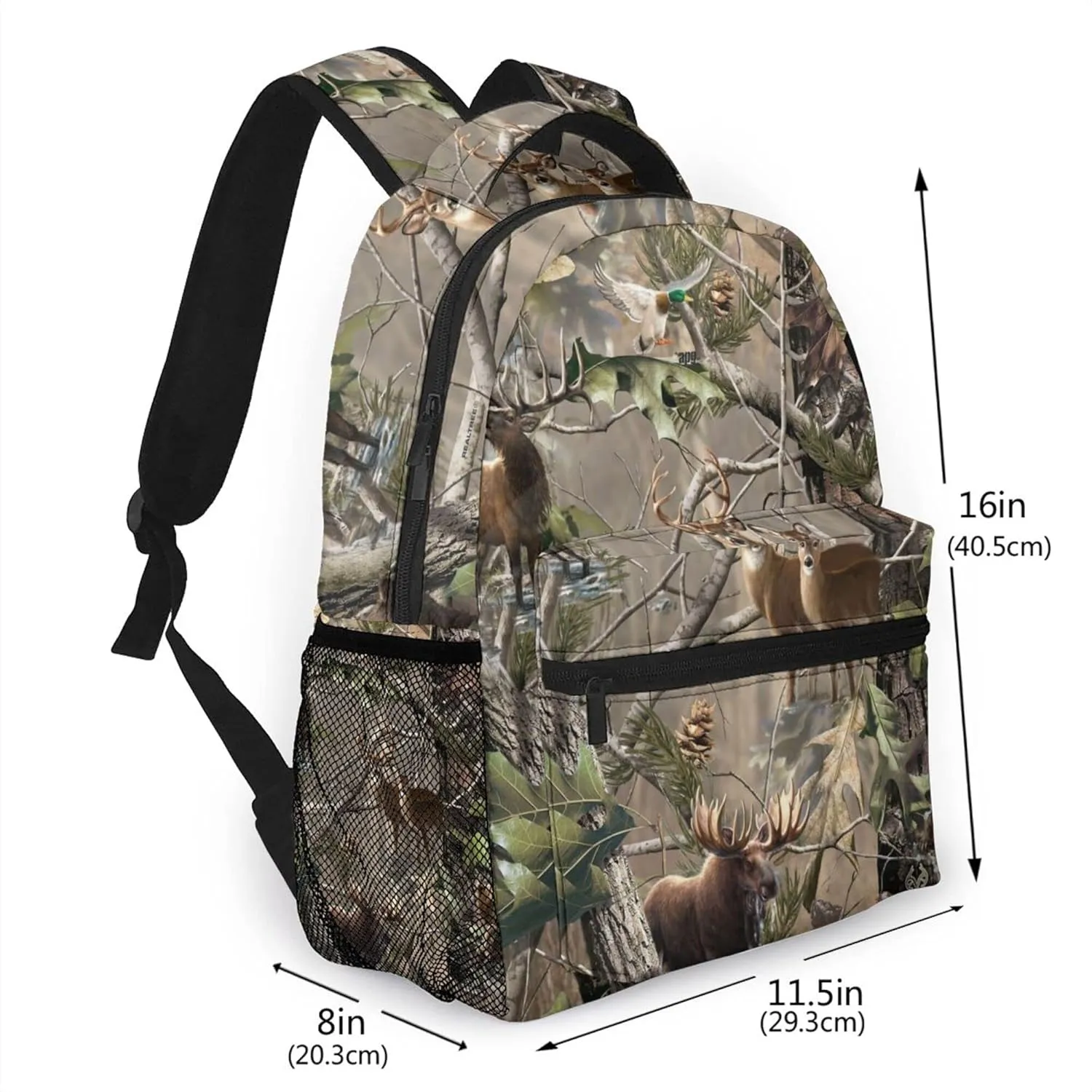 AMRANDOM Lightweight Water Resistant Backpacks For Mens Womens Bookbags (Hunting Camo Moose Deer Bear Fish Animal Pattern)