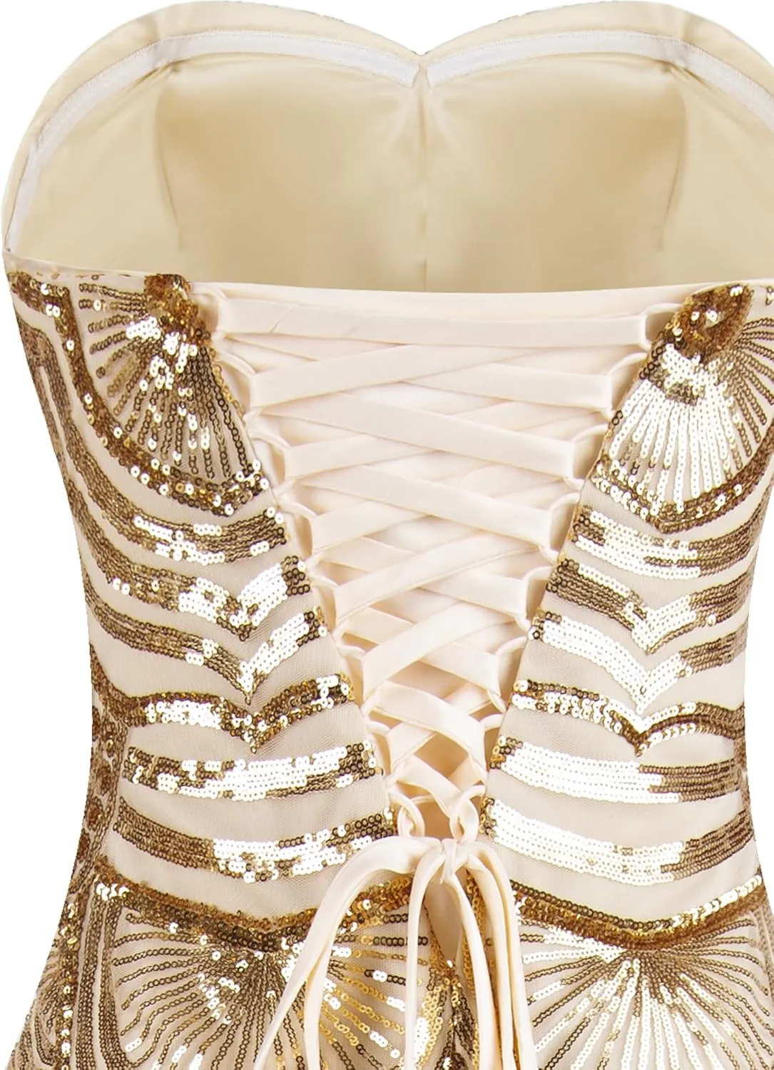 ANGEL FASHIONS Women's Sequin Strapless Sweetheart Mesh Lace up Banquet Dress