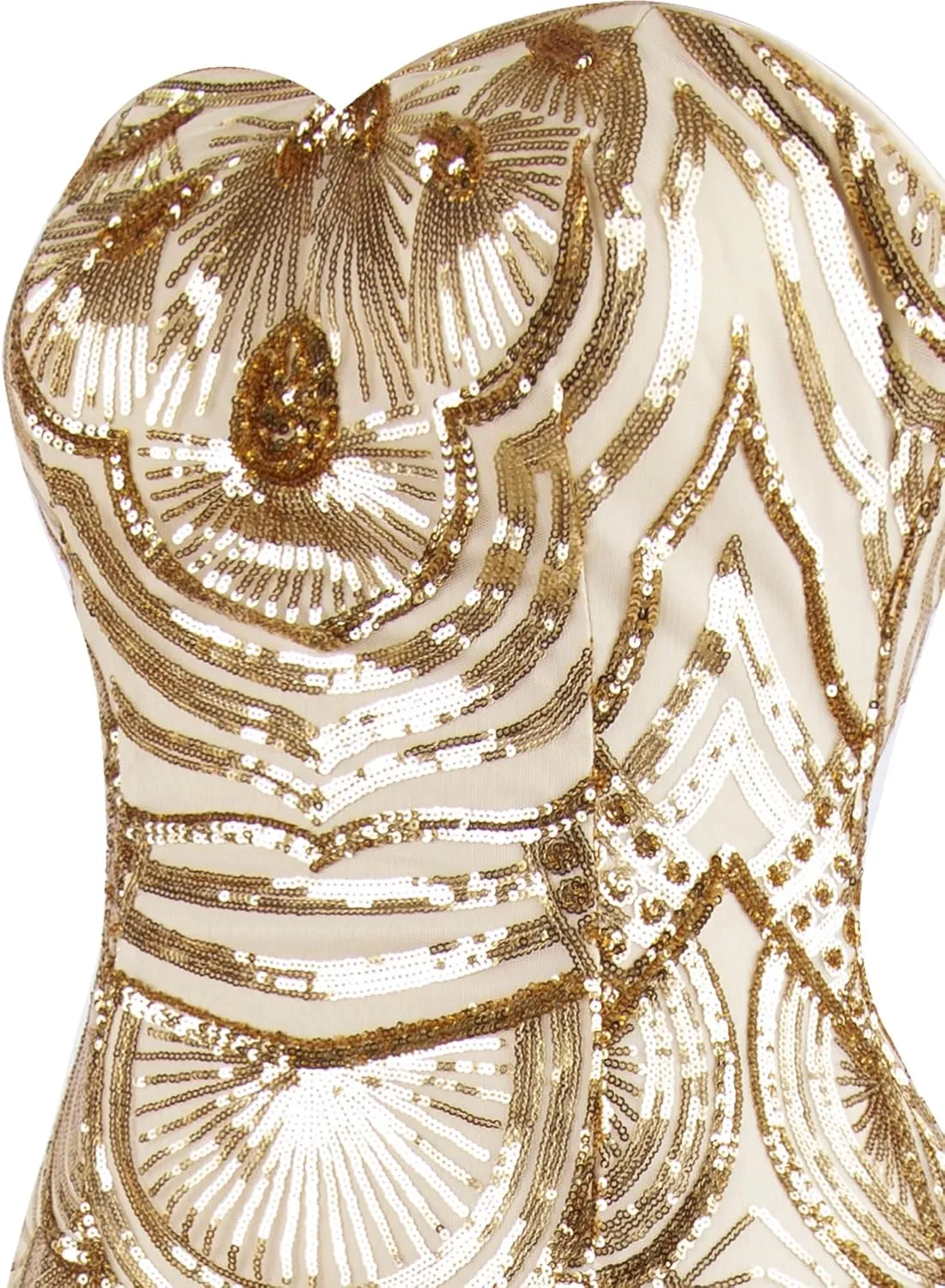 ANGEL FASHIONS Women's Sequin Strapless Sweetheart Mesh Lace up Banquet Dress