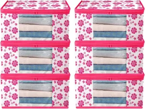 ANKIT INTERNATIONAL Garment Cover Presents Non Woven Floral print Saree Cover Storage Bags for Clothes pack of 6