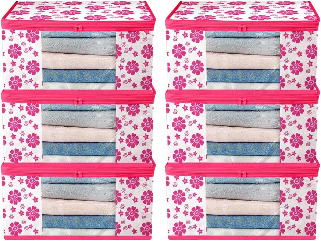 ANKIT INTERNATIONAL Garment Cover Presents Non Woven Floral print Saree Cover Storage Bags for Clothes pack of 6