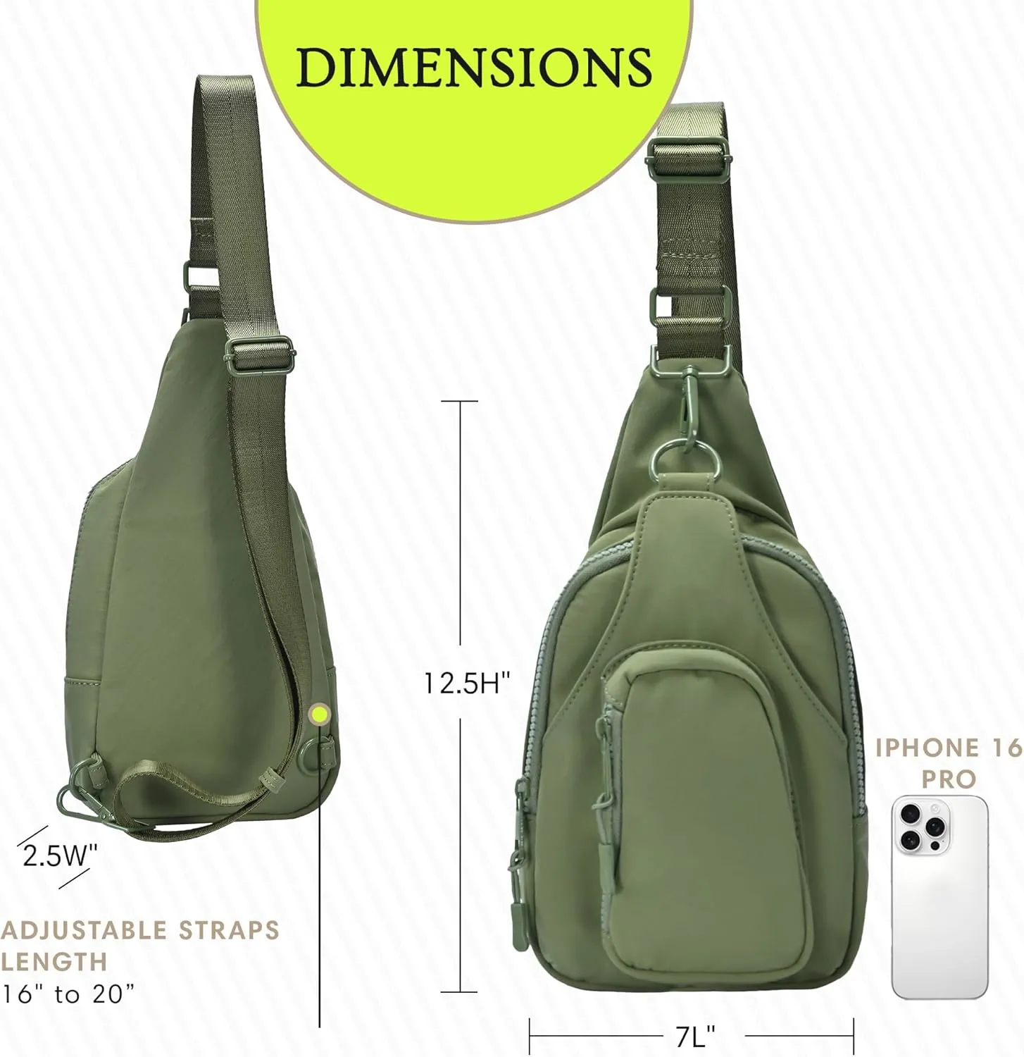 Antik Kraft Tasha Nylon Crossbody Sling (Moss) | Crossbody Bag for Women with 16-20" Strap | Nylon Sling Bag for Women | 7in x 2.5in x 12.5in |