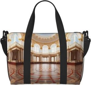 Antique Building with Roman Olive Branch and Greek Print Tote Crossbody Travel Bag with Zip Casual Handbag for Weekend Trips and Gym Shopping, Black, One Size, Travel Tote