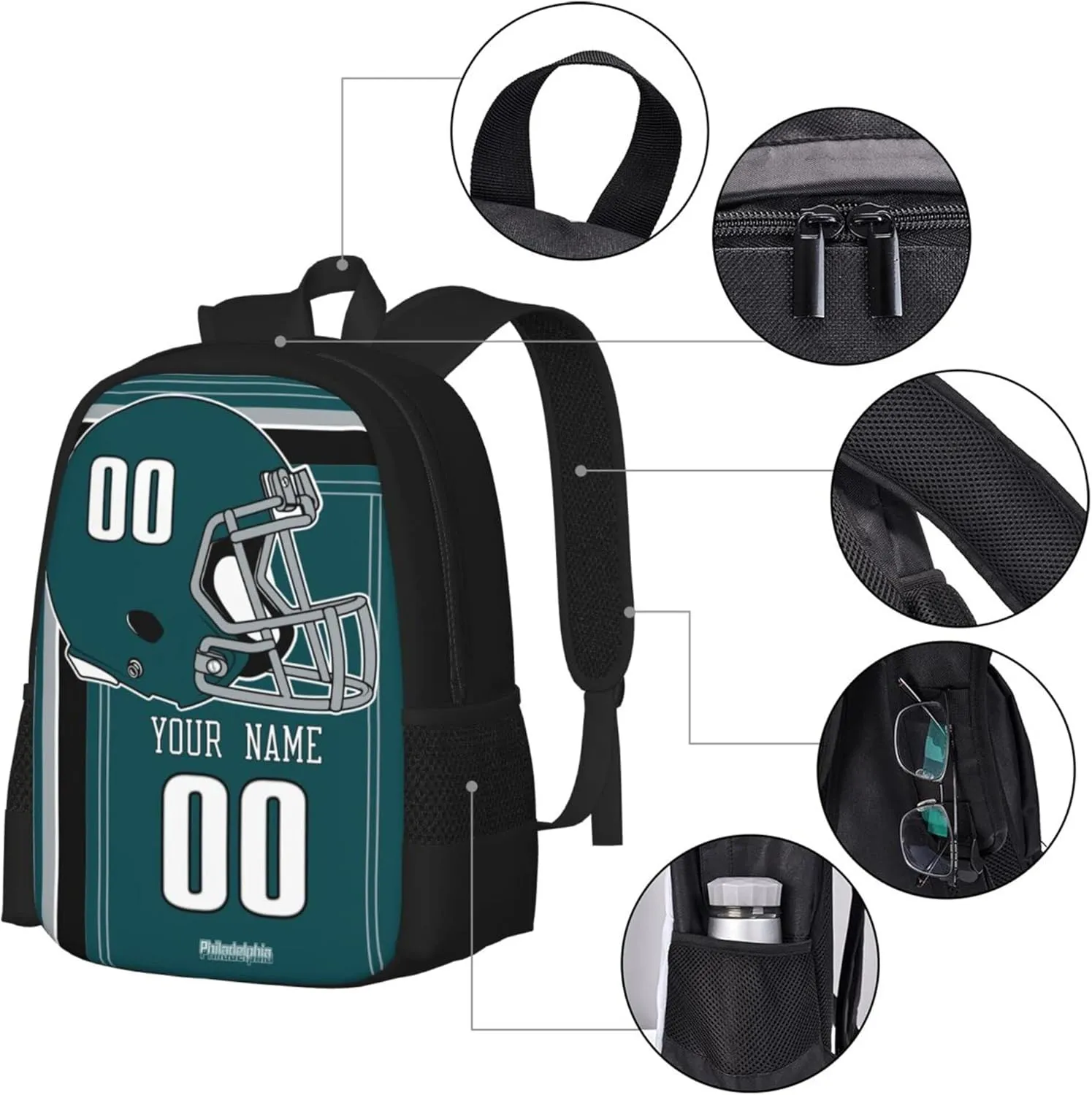ANTKING Philadelphia Backpack Customized High capacity Personalized Any Name and Number Fans Gifts for Kids Men