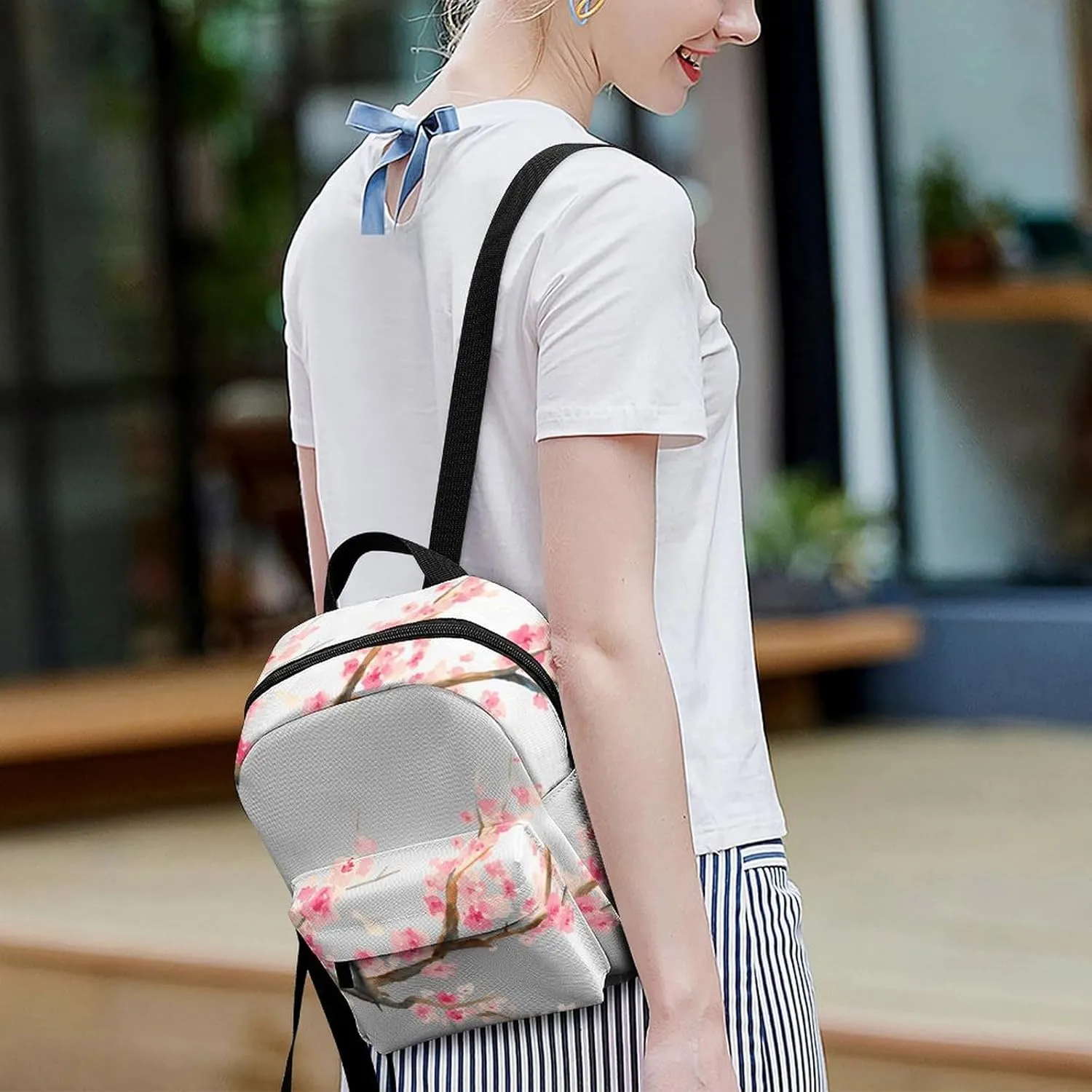 Aqua Cherry Blossom Casual Women's Backpack, Lightweight, Waterproof, Versatile Daily Bag